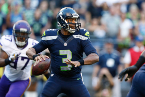 Aug 18, 2016; Seattle, WA, USA; Seattle Seahawks quarterback Russell Wilson (3) passes against the Minnesota Vikings during the first quarter at CenturyLink Field.  <br/>Joe Nicholson-USA TODAY Sports