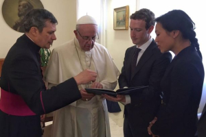 The Pope welcomed Mark Zuckerberg and Priscilla Chan to the Vatican on Monday <br/>Facebook