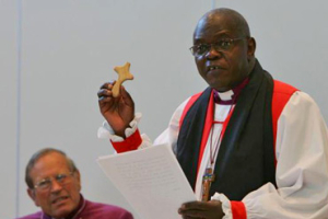 Bishop David Young (left) looks on as the Archbishop of York, the Most Revd. and Rt. Hon. Dr. John Sentamu, gives a speech in this Oct. 18, 2006, file photo. <br/>(Photo: Getty Images / Christopher Furlong)