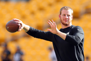 Aug 18, 2016; Pittsburgh, PA, USA; Philadelphia Eagles quarterback Carson Wentz (11) warms-up before playing the Pittsburgh Steelers at Heinz Field.  <br/>Charles LeClaire-USA TODAY Sports