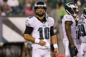 Philadelphia, PA, USA; Philadelphia Eagles quarterback Chase Daniel (10) during a game against the New York Jets at Lincoln Financial Field.  <br/>Bill Streicher-USA TODAY Sports