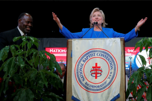 Democratic presidential candidate Hillary Clinton spoke in detail about her faith to the annual session of the National Baptist Convention on Sept. 8, 2016, in Kansas City, Mo. <br/>Brian Snyder/REUTERS