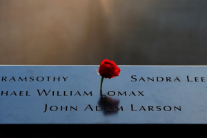 A rose is placed on a name on the memorial at the National September 11 Memorial and Museum in Lower Manhattan in New York City, U.S., September 9, 2016.  REUTERS/Brendan McDermid <br/>