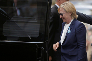 Hillary Clinton collapsed just before entering her van when she left early from the 9/11 Memorial Service.  <br/>Reuters