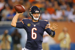 Chicago Bears quarterback Jay Cutler (6) throws the ball during the second quarter against the Philadelphia Eagles at Soldier Field.  <br/>Dennis Wierzbicki-USA TODAY Sports