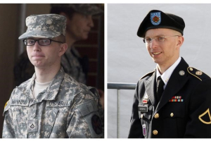 A combination photo shows U.S. soldier Chelsea Manning, who was born male Bradley Manning but identifies as a woman, imprisoned for handing over classified files to pro-transparency site WikiLeaks, being escorted by military police at Fort Meade, Maryland, U.S. on December 21, 2011 (L) and on June 6, 2012 (R) respectively.  <br/>Reuters