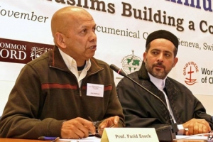 (l-r)Dr. Farid Esack, professor in the study of Islam at the University of Johannesburg in South Africa, and Dr. Aref Ali Nayed, director of the Kalam Research and Media Center in Dubai, at a panel discussion during the “Transforming Communities: Christians and Muslim Building a Common Future” consultation in Geneva, Switzerland, from November 1-4, 2010. <br/>WCC/Mark Beach