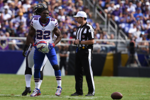 Buffalo Bills running back Reggie Bush (22) picks up his helmet during the second half against the Baltimore Ravens at M&T Bank Stadium. Baltimore Ravens defeated Buffalo Bills 13-7.  <br/>Tommy Gilligan-USA TODAY Sports