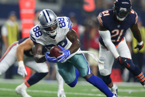 Dallas Cowboys receiver Dez Bryant (88) dives for the end zone for a touchdown in the fourth quarter against Chicago Bears cornerback Tracy Porter (21) at AT&T Stadium.  <br/>Mandatory Credit: Matthew Emmons-USA TODAY Sports