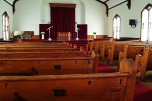 Pews of the First Methodist Church in Monroe, Wisconsin. <br/>Wikimedia Commons