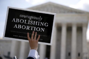 Anti-abortion protestors celebrate the U.S. Supreme Court's ruling striking down a Massachusetts law that mandated a protective buffer zone around abortion clinics, outside the Supreme Court in Washington June 26, 2014. <br/>Reuters/Jim Bourg
