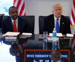 Dr. Ben Carson (on left) is standing by his chosen presidential candidate, GOP Donald Trump, after a video surfaced of Trump's lewd remarks about women, while former U.S. Secretary and Republican Condoleeza Rice said she thinks it is time for Trump to step out of the 2016 presidential race.  <br/>Reuters 