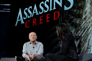 LOS ANGELES, CA - JUNE 13: Frank Marshall, producer of the film 'Assassins Creed' talks with actress and host Aisha Tyler during an Ubisoft news conference before the start of the E3 Gaming Conference on June 13, 2016 in Los Angeles, California. (Photo by Kevork Djansezian/Getty Images) <br/> Kevork Djansezian / Stringer