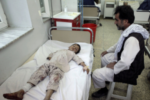 An Afghan boy receives treatment at a hospital after a bomb blast in northern Mazar-i-Sharif, Afghanistan October 12, 2016.  <br/>REUTERS/ Anil Usyan