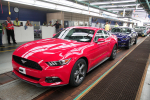 <br />
FLAT ROCK, MI - AUGUST 20: 2015 Ford Mustangs go through assembly at the Ford Flat Rock Assembly Plant August 20, 2015 in Flat Rock, Michigan. Ford is debuting its new Mustang Shelby GT 350 and 350R models. (Photo by Bill Pugliano/Getty Images <br/>Credit: Bill Pugliano / Stringer