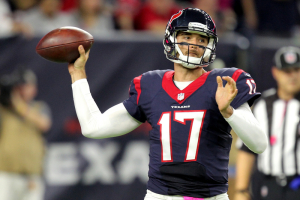 Houston Texans quarterback Brock Osweiler (17) reaches back to pass downfield against the Indianapolis Colts at NRG Stadium.  <br/>Erik Williams-USA TODAY Sports