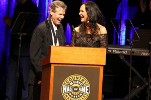 From left, artist Randy Travis and wife Mary Travis as the Country Music Hall of Fame Medallion Ceremony at the Country Music Hall of Fame and Museum on Sunday, Oct. 16, 2016 in Nashville, Tenn.  <br/>AP photo