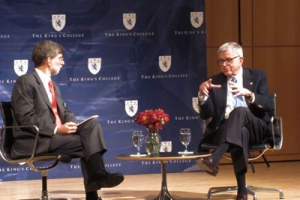 Prison Fellowship Ministries founder Chuck Colson speaks to Marvin Olasky, provost of The King's College, during an interview at the City University of New York's Graduate Center on Dec. 3, 2010. <br/>The Christian Post / Katherine T. Phan