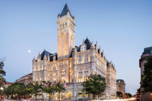 Trump International Hotel is a renovation of the historic Old Post Office Building in the nation’s capital and boasts 263 guest rooms and suites featuring soaring ceilings and many restored details like wood trim and carved crown moulding.  <br/>trumphotels.com