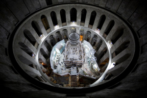 The shrine that houses the traditional burial place of Jesus Christ is undergoing restoration inside the Church of the Holy Sepulchre in Jerusalem. <br/>Oded Balilty, AP for National Geographic