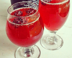 The author's own homebrew of blackberry- lavender kombucha. Refreshing and delicious! <br/>Facebook/ Whitney Dotson