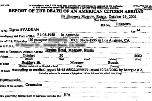 Svadjian's Fake Death Certificate.  <br/>Los Angeles Times