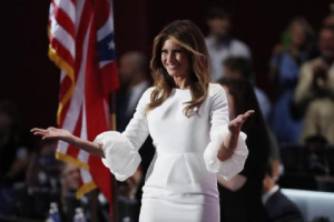 Melania Trump takes the stage after her introduction. July 19, 2016 03:40pm EDT<br />
<br />
 <br/>Reuters/Jim Young 