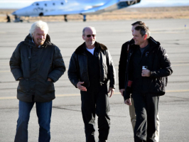 Virgin Group CEO Richard Branson (left) with Virgin Galactic CEO George Whitesides (middle).  <br/>Sky News. 