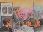 One court drawing of the Apple vs. Samsung landmark case. 