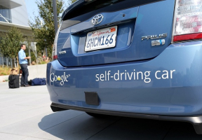 Google's self-driving car on public road testing.  <br/>PBS.
