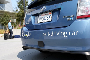 Google's self-driving car on public road testing.  <br/>PBS.