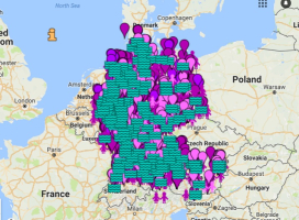 Map showing incidences of sexual assault (purple), rape (pink) and sexual assault in swimming pools (green lines) in Germany. <br/>XYEinzelfall