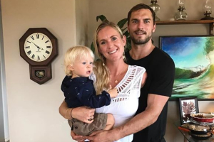 Bethany Hamilton with her husband Adam and son, Tobias Makana.  <br/>Facebook