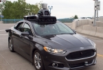 Close up of Uber's Self Driving Car in Pittsburgh on River Blvd