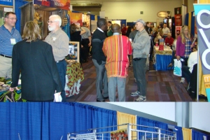 (Top) Missions Fest Vancouver 2011 featured over 200 exhibitors; (Bottom) Open Door Ministries, a Christian human rights agency, featured a steel cage that uniquely reflected the work of their ministry. <br/>The Gospel Herald/Grace Cheung
