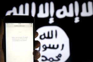 An unloaded Twitter website is seen on a phone without an internet connection, in front of a displayed ISIS flag in this photo. <br />
<br />
 <br/>Reuters/Dado Ruvic 