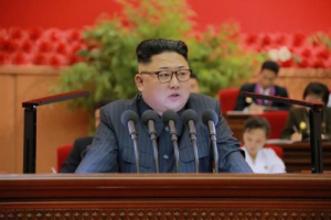 North Korean leader Kim Jong Un gives a speech at the 9th Congress of the Kim Il Sung Socialist Youth League in this undated photo. <br />
<br />
 <br/>KCNA/Reuters 