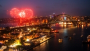 A charming view of the fireworks display over Sydney, Australia.