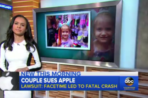 Texan couple sues Apple over the death of their 5-year old girl on Christmas Eve of 2014 in an accident, citing the FaceTime app failing to offer the right amount of fail safes to prevent drivers from being distracted or using it while behind the wheel. <br/>ABC Screengrab