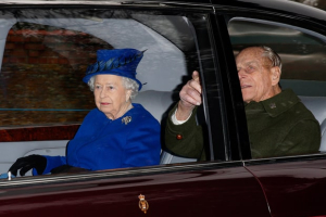 Queen Elizabeth II and Prince Philip, Duke of Edinburgh depart after attending the Sunday service at St Mary Magdalene Church, Sandringham. <br />
 <br/>Max Mumby/Indigo/Getty Images