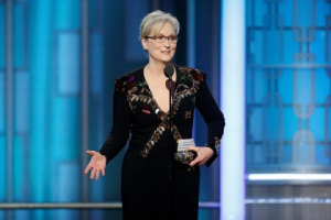 Actress Meryl Streep accepts the Cecil B. DeMille Award. <br />
<br />
 <br/>Paul Drinkwater/Courtesy of NBC/Handout via Reuters