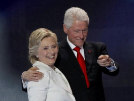 U.S. Democratic presidential nominee Hillary Clinton stands with her husband, former President Bill Clinton, after accepting the nomination on the final night of the Democratic National Convention in Philadelphia, Pennsylvania, U.S. July 28, 2016.  <br/>Reuters/Mike Segar