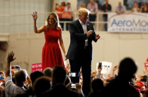 First Lady Melania Trump recited The Lord's Prayer before introducing her husband, President Donald Trump, at a Florida campaign-style rally on Feb. 18, 2017. <br />
 <br/>Reuters 
