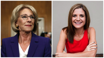 Betsy DeVos (L) Glennon Doyle Melton (R). Melton has backed out of an event held at The DeVos Place Convention Center and sponsored by the family of education secretary Betsy DeVos because she 