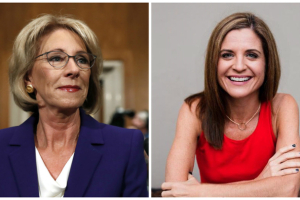 Betsy DeVos (L) Glennon Doyle Melton (R). Melton has backed out of an event held at The DeVos Place Convention Center and sponsored by the family of education secretary Betsy DeVos because she 
