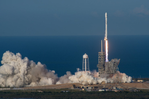 A shot of Falcon 9's launch and first stage landing -- mishap-free. <br/>SpaceX