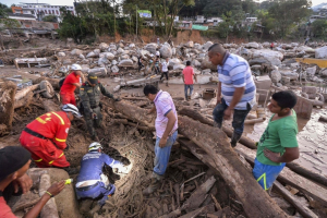 A rescue crew looked for people amid the rubble left by mudslides from heavy rains in Mocoa on Saturday.  <br/>Luis Robayo/Agence France-Presse — Getty Images