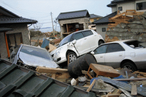 Cars lay in rubbles in hard-hit Miyagi prefecture, Japan on Tuesday, March 15, 2011. An 8.9-magnitude earthquake and tsunami devastated Japan, mostly the northeastern coast, on March 11, 2011. <br/>Phillip Foxwell