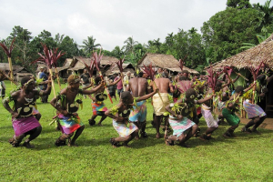 A tribe in Malaita Province, Solomon Islands celebrating cocoa field day. <br/>Google Commons