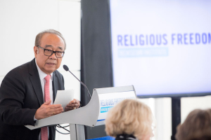 Jakob Tobing, president of Leimena Institute and Indonesia’s former ambassador to South Korea, speaks at the roundtable discussion “Indonesia:  A model for the Muslim world” hosted by the Religious Freedom & Business Foundation at the Newseum in Washington, D.C., on Thursday, April 27, 2017.   <br/>Newseum/Maria Bryk